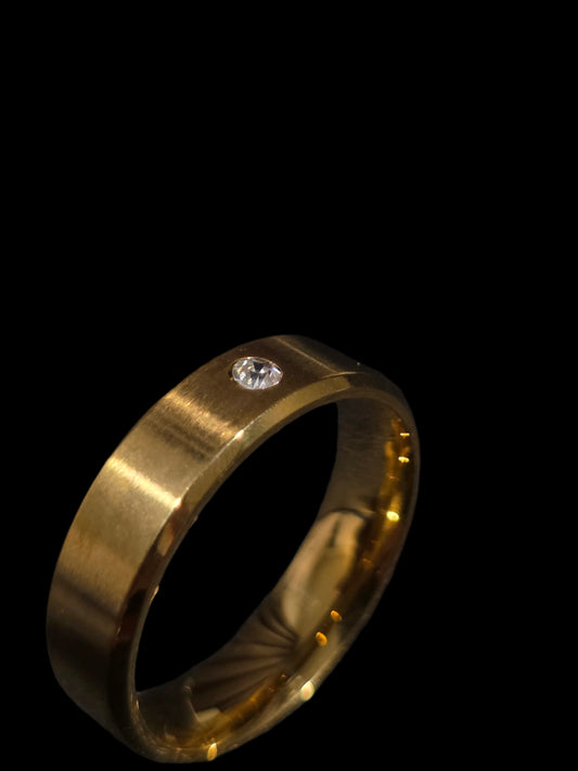 Golden Ring with Cubic Zirconia – Men's Brushed Flat Band