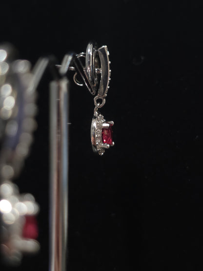 Red Cubic Zirconia Silver Earrings – Pair