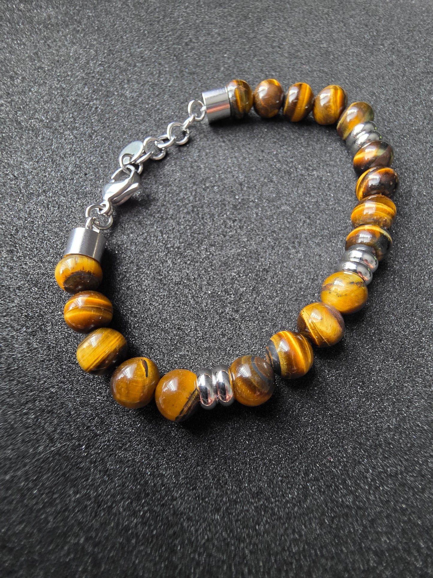 Tiger Eye Stone Beaded Bracelet with Adjustable Clasp
