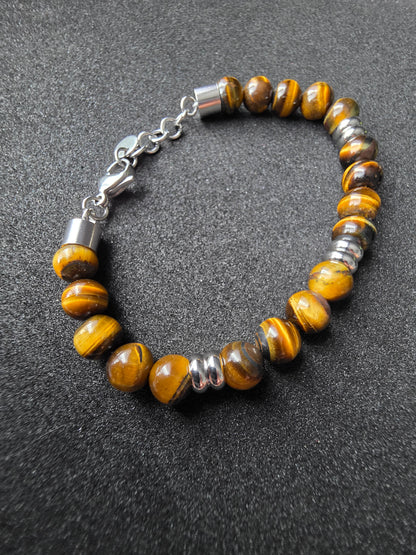 Tiger Eye Stone Beaded Bracelet with Adjustable Clasp