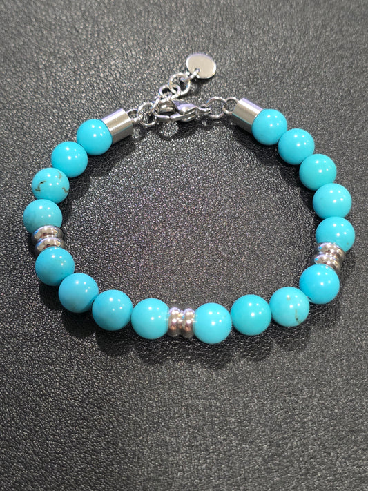 Turquoise Beaded Bracelet with Adjustable Stainless Steel Clasp