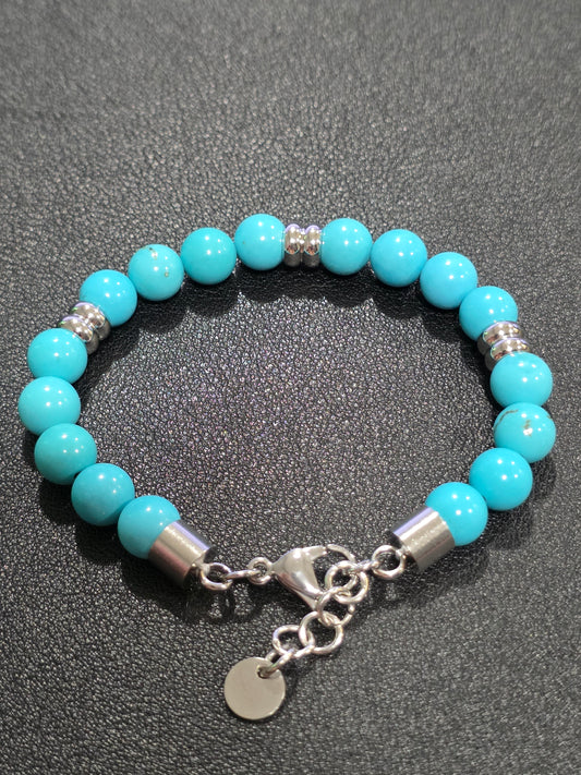 Turquoise Beaded Bracelet with Adjustable Stainless Steel Clasp