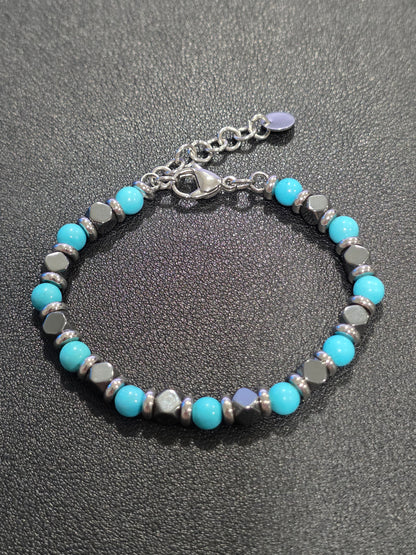 Turquoise & Hematite Magnetic Bead Bracelet – Elegant & Energizing