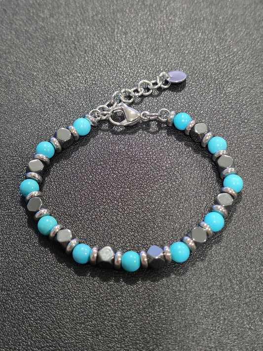 Turquoise & Hematite Magnetic Bead Bracelet – Elegant & Energizing