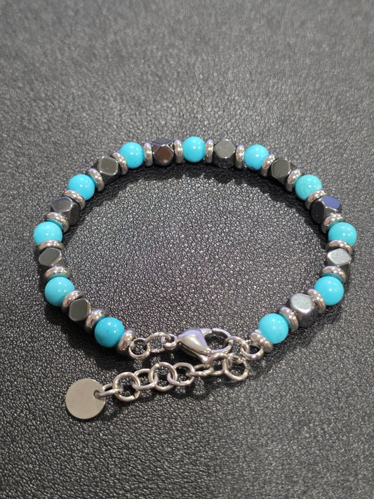 Turquoise & Hematite Magnetic Bead Bracelet – Elegant & Energizing